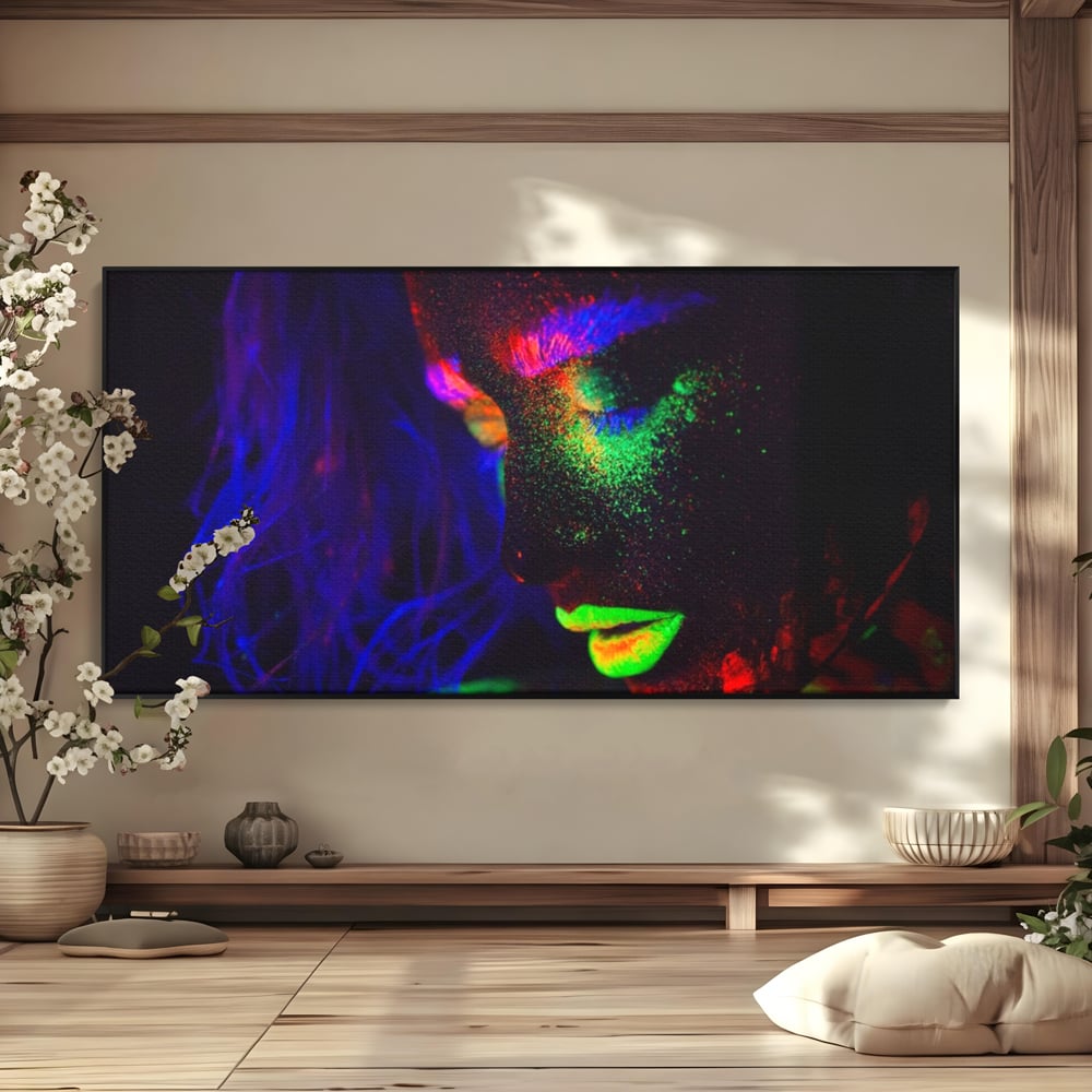 Tablou canvas cu tablou canvas cu fata in culori neon, in rama de aluminiu negru